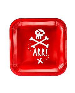 Plate, "Pirates", 20x20 cm, paper, red, 6 pieces
