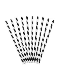 Paper straws, iridescent, karton, 19.5 cm. white-black, 10 pieces