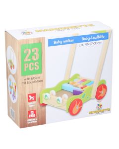 Walker toy with building blocks for kids, wood, 40x30x27 cm, assorted, 23 pieces