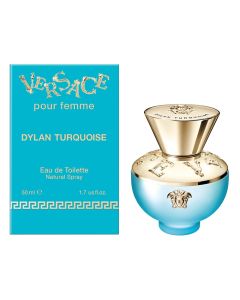 Eau de toilette (EDT) për femra, Dylan Turquoise, Versace, qelq, 50 ml, gurkali dhe gold, 1 copë