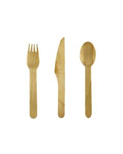 Serving set, wooden, 6 spoons, 6 forks, 6 knives, 16 cm, natural, 18 pieces, 1 pack