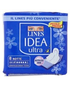 Peceta higjenike, Lines Idea Ultra night, pambuk, 8 cope