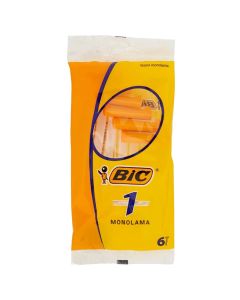 Men's disposable razor blade, Bic, plastic and stainless steel, 19.6x10.6x3.6 cm, orange, 6 pieces
