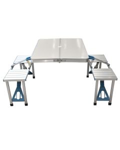 Set tavolinë kampingu e palosshme me stola, alumin, 60x120 cm, argjend, 1 copë