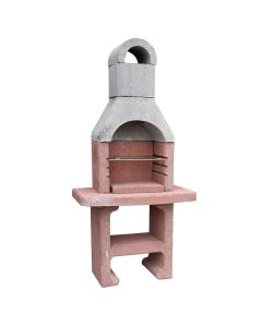 Barbekju betoni 260 kg, me dekor guri, beton, 90x58x189 cm, e bardhë dhe e kuqe, 1 copë