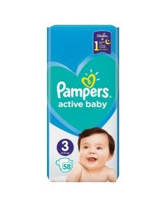 Panolina për bebe, nr. 3, Active Baby, Pampers, 6-10 kg, 58 copë