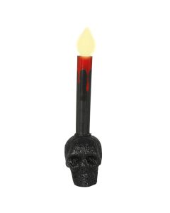 Decorative LED candle with skull-shaped holder, Halloween, PVC, 22 cm, black, 1 piece