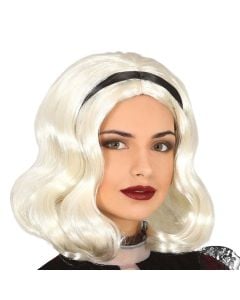 Halloween wig, with ribbon, white, 1 piece