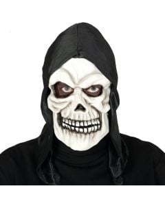 Skeleton mask with hood, 22x20x43 cm, latex, white and black, 1 piece
