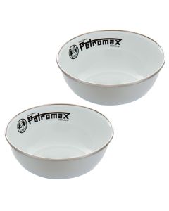 Petromax Black Enamel Camping Bowls, white, 2 pieces