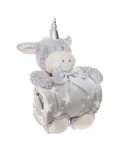 Batanije për fëmijë dhe arush unicorn, pambuk dhe poliestër, gri, 75x95 cm, 1 copë