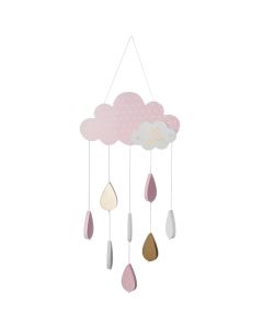 Hanging decoration for children, clouds, wood, 23.8x57.5 cm, pink, 1 piece