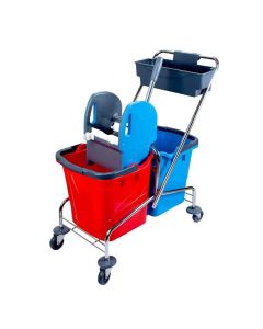 Set kovë pastrimi, plastike+metalike, 2 kova x 25 lt, 68x41x86 cm, blu/kuqe dhe gri, 1 copë
