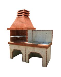 Barbekju betoni me dekor guri + lavaman, 215x185x60 cm, mikse, 1 copë