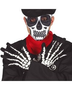 Halloween gloves, skeleton, polyester, black and white, 25 cm, 1 pair