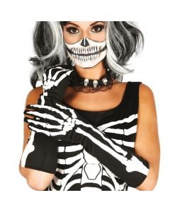 Halloween skeleton gloves, 40 cm, black and white, 1 pair