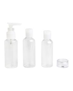 Travel bottle set, IDC, polypropylene, 2x100 ml, 1x80 ml, 1x10 gr, 1 pack