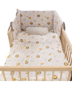 Bed set for children's, gray/white, lion, mattress cover, quilt cover, pillow cover, bed side