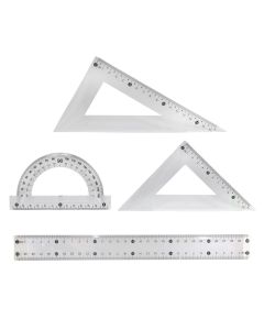 Ruler set, plastic, transparent, 4 pieces, 1 pack
