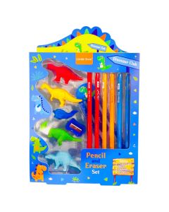 School set, pencils+rubber, Dino, mix, 1 pack