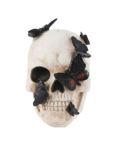 Decorative skull with butterflies, halloween, polystone, 19x19.5x13.5 cm, white/black, 1 piece