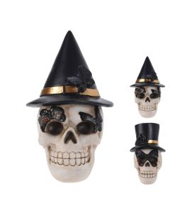 Decorative skull, halloween, polystone, 10x14cm, white/black, 1 piece