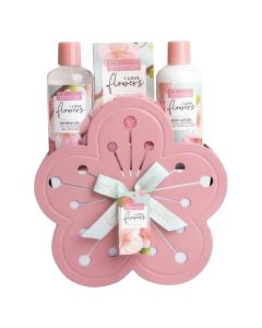 Shower set, IDC, I love flower, 250 ml shower gel, 250 ml body lotion, 100 g shower salt, pink, 1 piece