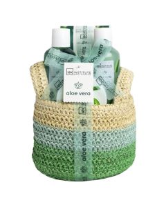 Shower set with baskets, IDC Institute, Aloe Vera, green, 250 gr shower salt, 150+150 ml shower gel, 50 ml body lotion, 1 pack