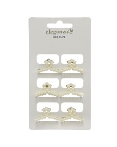 Hair clips, white, mixed, 6 pieces, 1 pack