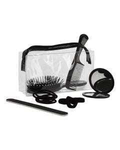 Set cantë kozmetike me aksesorë, transparente/e zezë, mikse, 1 pako