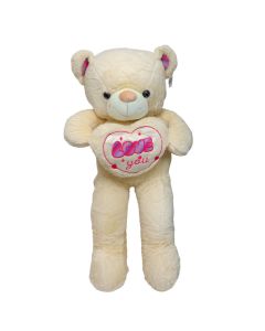 Teddy bear, polyester, beige, with heart, Love You, 105 cm, 1 piece