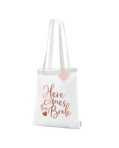 Bag for barchelette party, here comes the bride, 39x42 cm, white, 1 piece