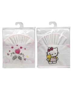 Set çarçafë për krevat fëmijësh, me stampime, pambuk, 1x(170x120)+1x(120x60)+1x(58x38) cm, e bardhë dhe rozë, 3 copë