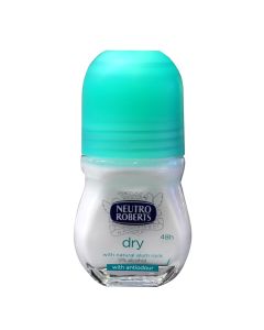 Antidjersë roll-on, Natural Dry, Neutro Roberts, qelq dhe plastikë, 50 ml, e bardhë dhe e gjelbër, 1 copë