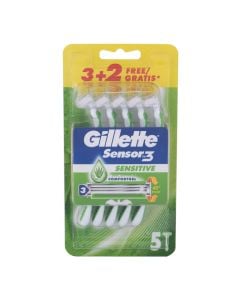 Sensor 3 men's disposable razor blade, Gillette, plastic and stainless steel, 19.5x10.5x3.5 cm, green, 5 pieces