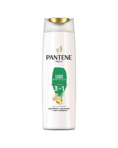 Shampo 3 në 1 për flokë të drejtë, Pantene, plastikë, 225 ml, e bardhë dhe e gjelbër, 1 copë