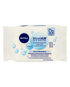 Peceta të lagura 3 në 1, për pastrimin e makeup-it, Nivea, pambuk, 12.5x4.8x9.5 cm, e bardhë, 25 copë