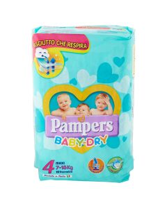 Panolina për bebe, Baby Dry, Pampers, pambuk, Maxi, nr. 4, 7-18 kg, 17 copë, me ngjitëse