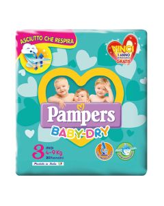 Panolina për bebe, Baby Dry, Pampers, pambuk, Midi, nr. 3, 4-9 kg, 21 copë, me ngjitëse