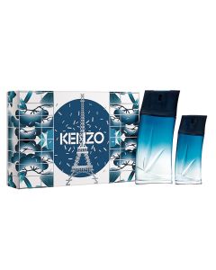 Eau de parfum (EDP) set for men, Homme, Kenzo, glass, 100+30 ml, blue and white, 2 pieces