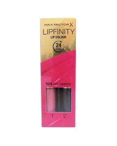 Set buzëkuq i lëngshëm dhe balsam hidratues, 024 Stay Cheerful, LipFinity, 2-step Long Lasting, Max Factor, plastikë, 2.3 ml + 1.9 g, rozë, 2 copë