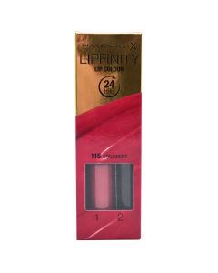 Set buzëkuq i lëngshëm dhe balsam hidratues, 115 Confident, LipFinity, 2-step Long Lasting, Max Factor, plastikë, 2.3 ml + 1.9 g, rozë koral, 2 copë