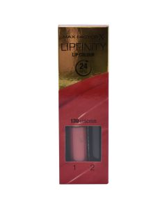 Set buzëkuq i lëngshëm dhe balsam hidratues, 130 Luscious, LipFinity, 2-step Long Lasting, Max Factor, plastikë, 2.3 ml + 1.9 g, e kuqe terrakota, 2 copë