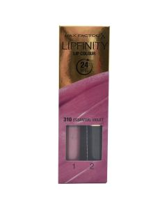 Set buzëkuq i lëngshëm dhe balsam hidratues, 350 Essential Brown, LipFinity, 2-step Long Lasting, Max Factor, plastikë, 2.3 ml + 1.9 g, kafe pastel, 2 copë