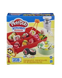 Sushi plasticine set, Play-Doh Kitchen, Hasbro, plastic and plasticine, 21x20.5x6.5 cm, yellow and blue, 18 pieces