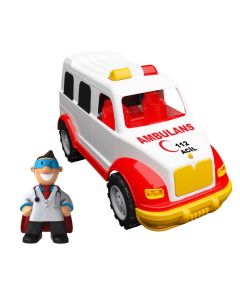 Makinë ambulance lodër për fëmijë, plastikë, 30x12.5 cm, e verdhë, e bardhë dhe e kuqe, 1 copë