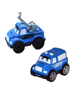 Makinë policie lodër për fëmijë, plastikë, 11 cm, e bardhë dhe blu, 1 copë