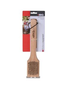 Furçë pastrimi për barbekju, BBQ, çelik dhe dru, 30x6.5x3.5 cm, bezhë dhe argjend, 1 copë