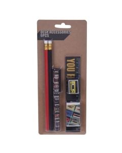 Set kancelarie, dru, plastikë, metal dhe gomë, 23 cm, mikse, 6 copë