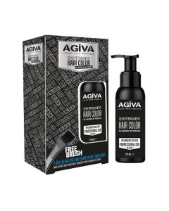 Bojë gjysmë-permanente për mjekrën dhe flokët dhe furçë për aplikimin e bojës, Agiva, plastikë, 125 ml, e zezë, 2 copë